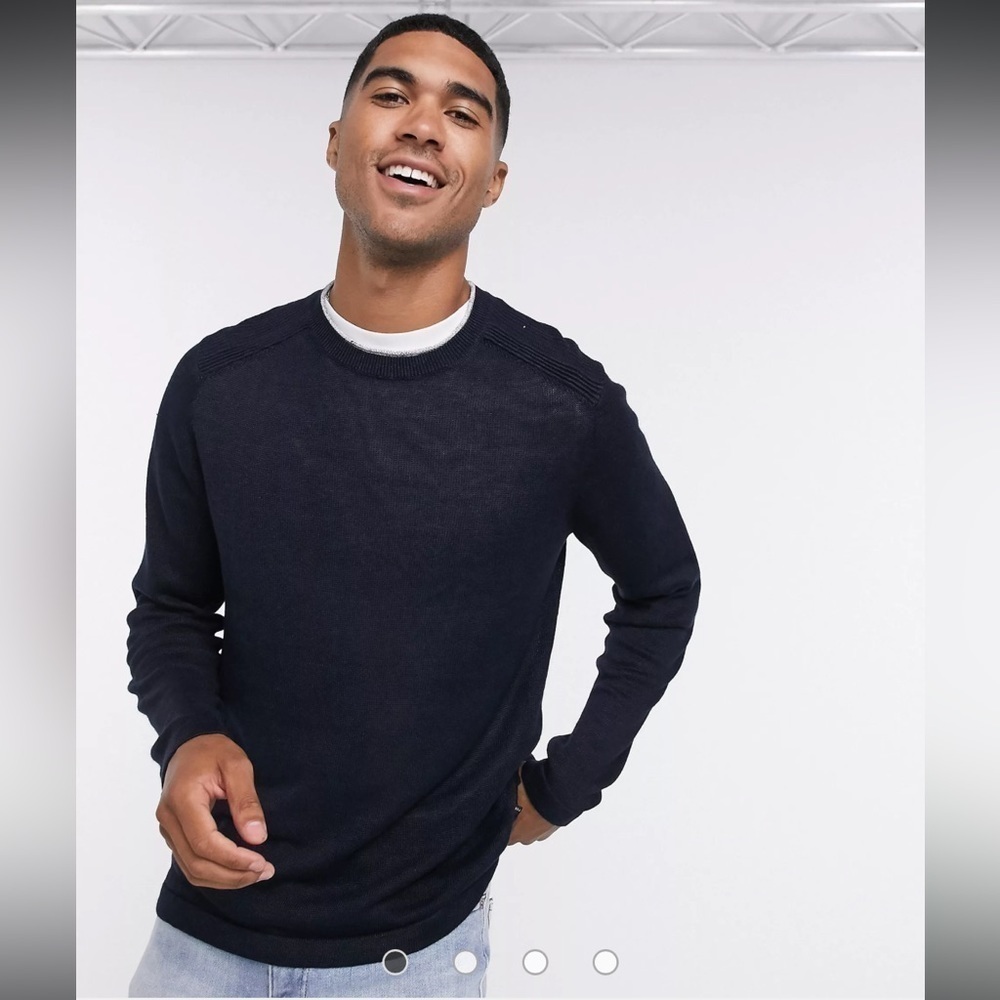 Ted Baker | Men’s Inzone Crewneck Linen Blend Navy Blue Pullover Sweater